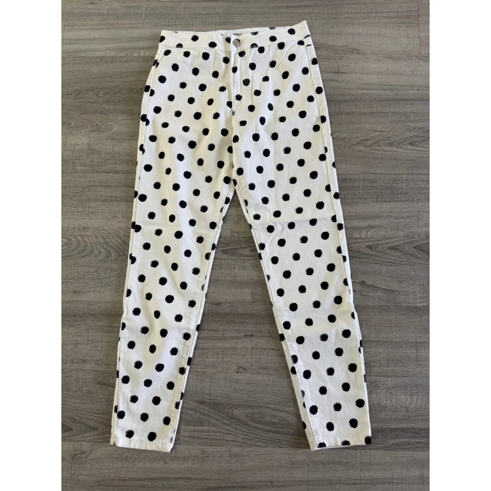 Forever 21 Polka Dot Jeans High Rise Skinny Size 26 Black White Stretch Y2K NWT - Picture 3 of 7